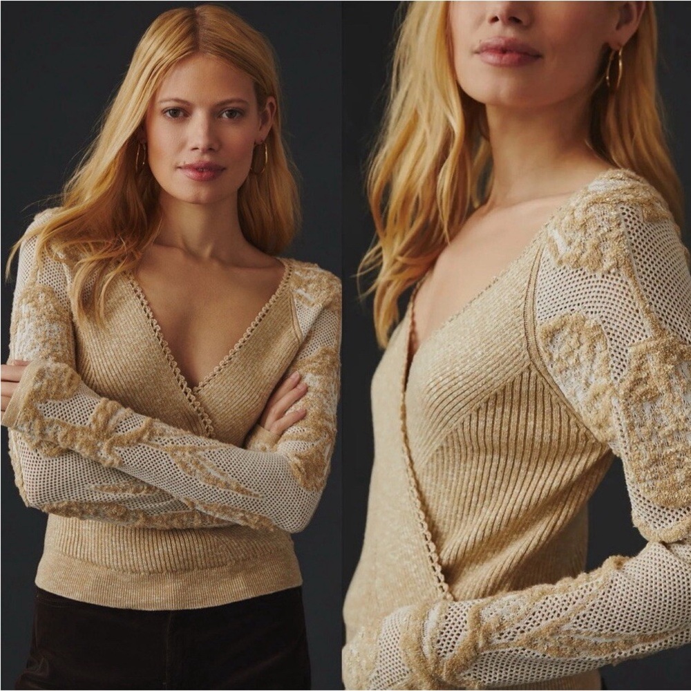 Anthropologie Tan Wrap Sweater